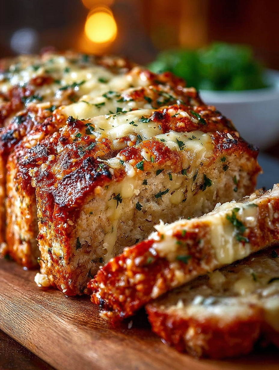 Une baguette de pain grillé avec des herbes et du fromage.