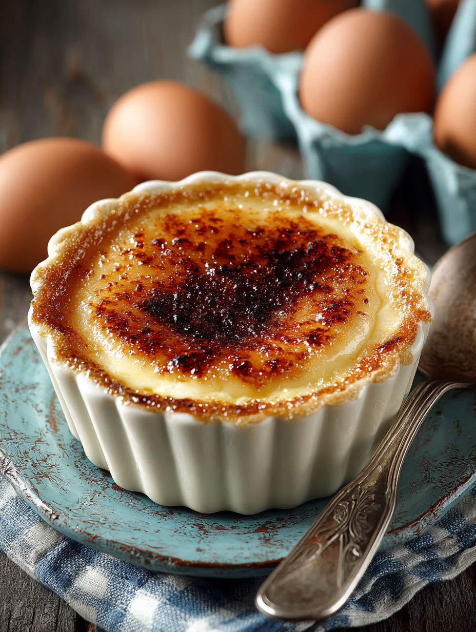 Une tarte au lait chaude et croustillante, avec des œufs brouillés et des croutons de pain, est servie sur un plateau.