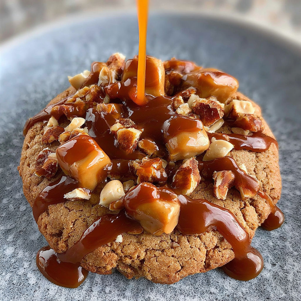 Un cookie au caramel délicieux, créé par Cédric Grolet, est présenté sur une plaque de granit.