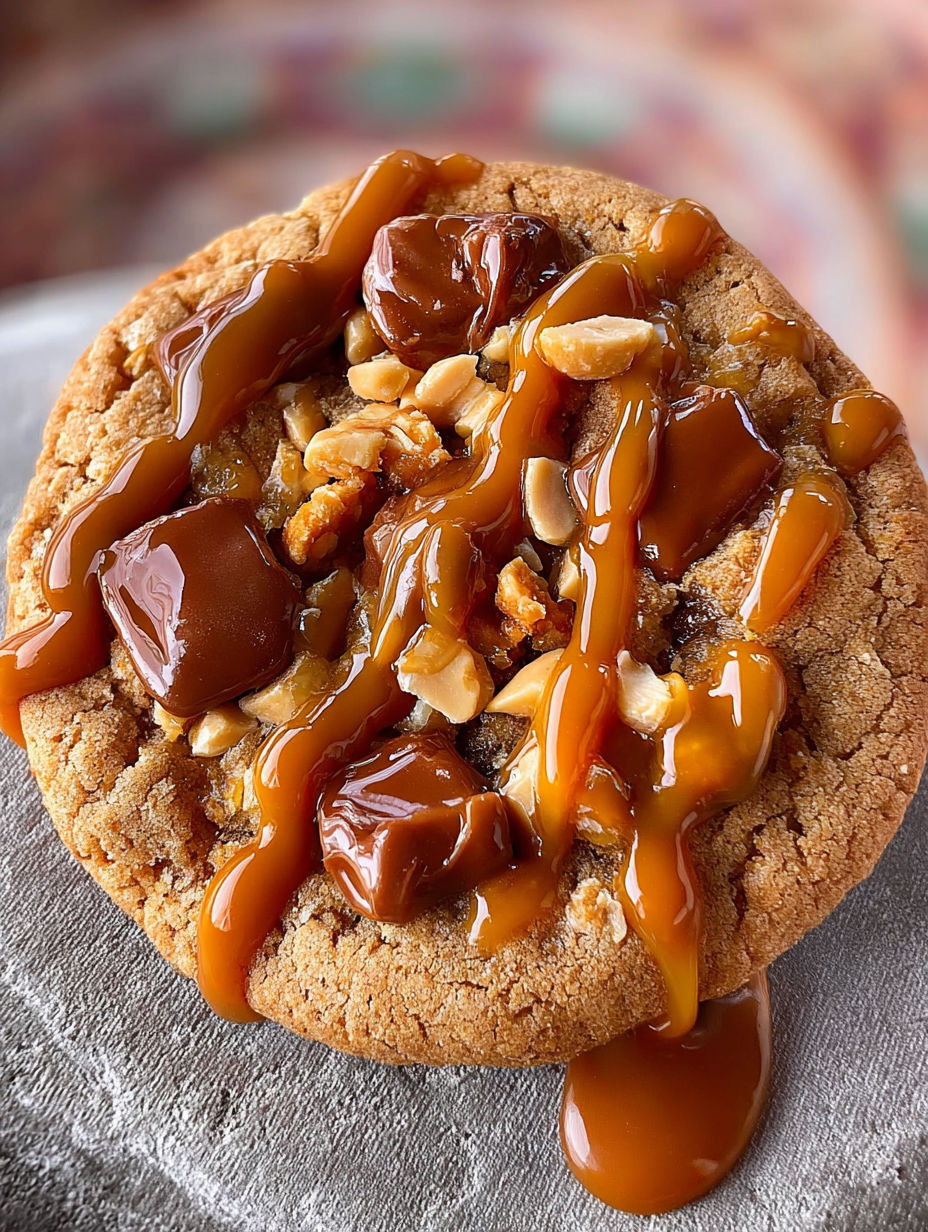 Un cookie au caramel délicieux, créé par Cédric Grolet, avec une sauce caramel délicate et des noix.