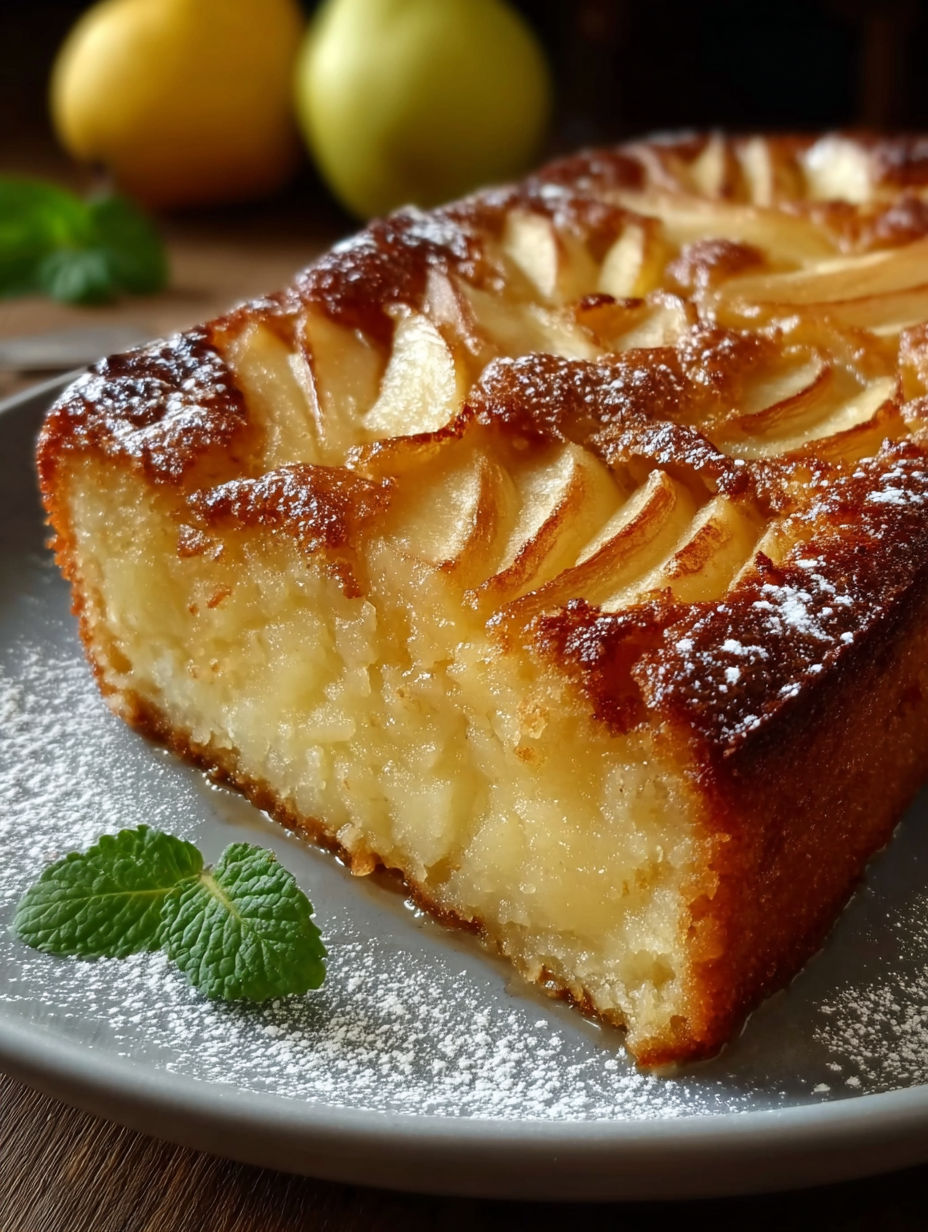 Une tarte aux pommes fondantes est servie sur un plateau.