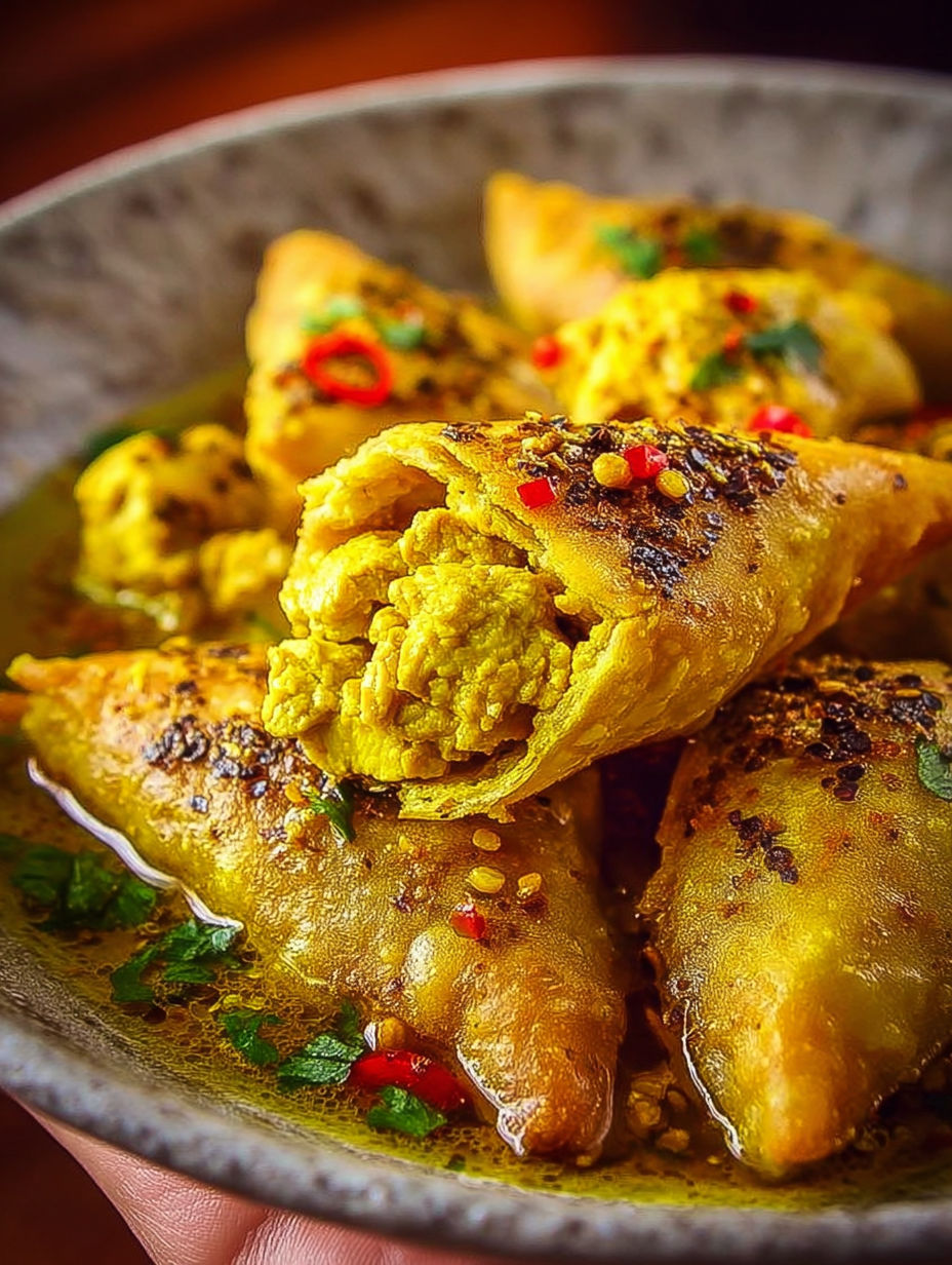 Une recette de pâtes frites avec des épices et des herbes.