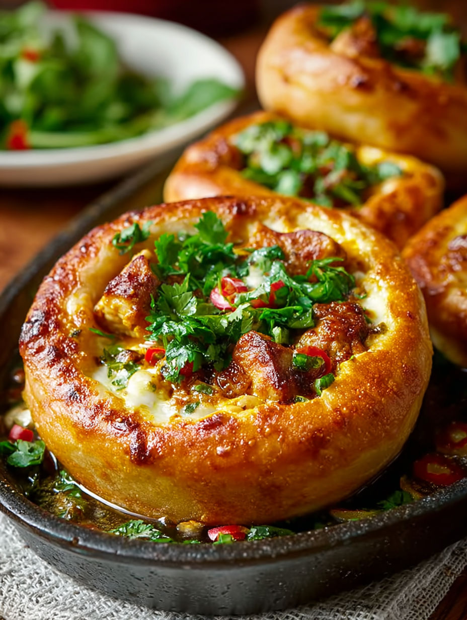 Une tarte au queso et aux épinards dans un bol en fer.