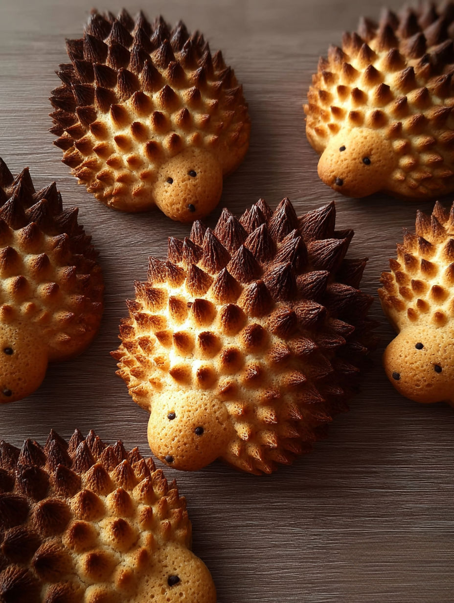 Une collection de petits pains en forme de taupe, avec des grains de café sur le dessus, sont disposés sur une table.