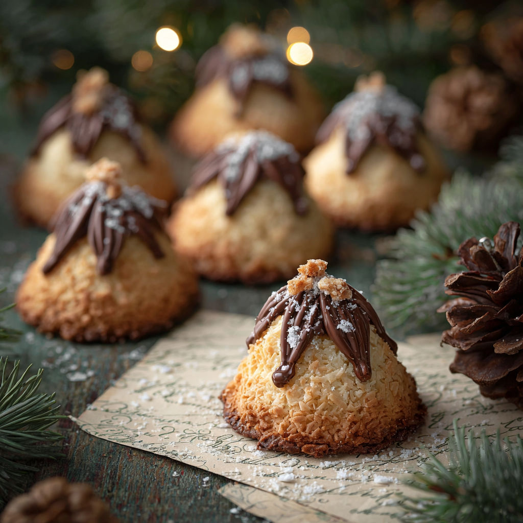 Découpez des pains de mie en forme de cones et saupoudrez-les de cacao et de sucre.