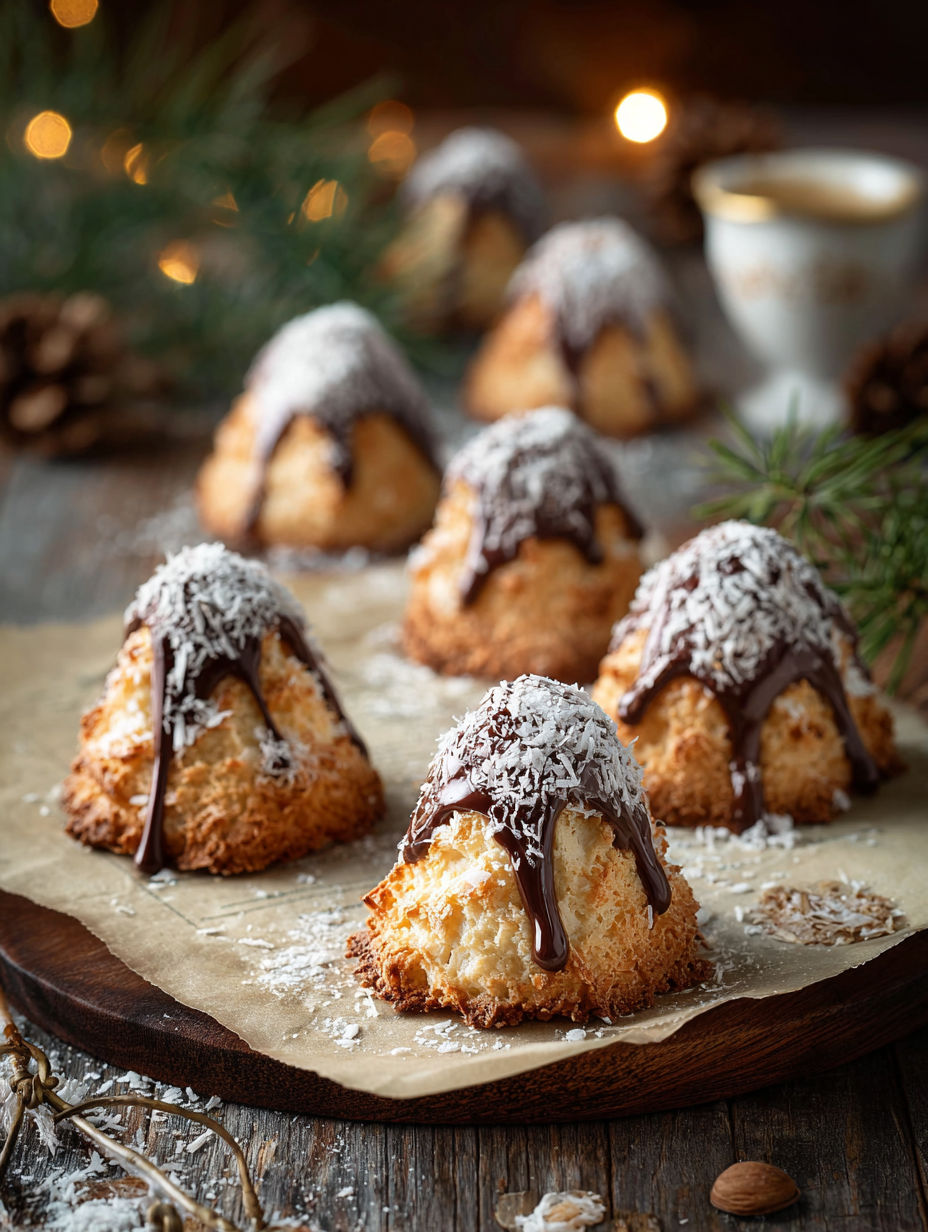 Une plaque de pâte à coco avec des garnitures de chocolat et des graines de café.