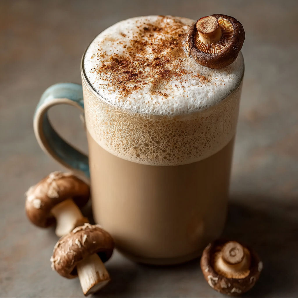 Un café au lait avec des champignons et de l'épaisseur.