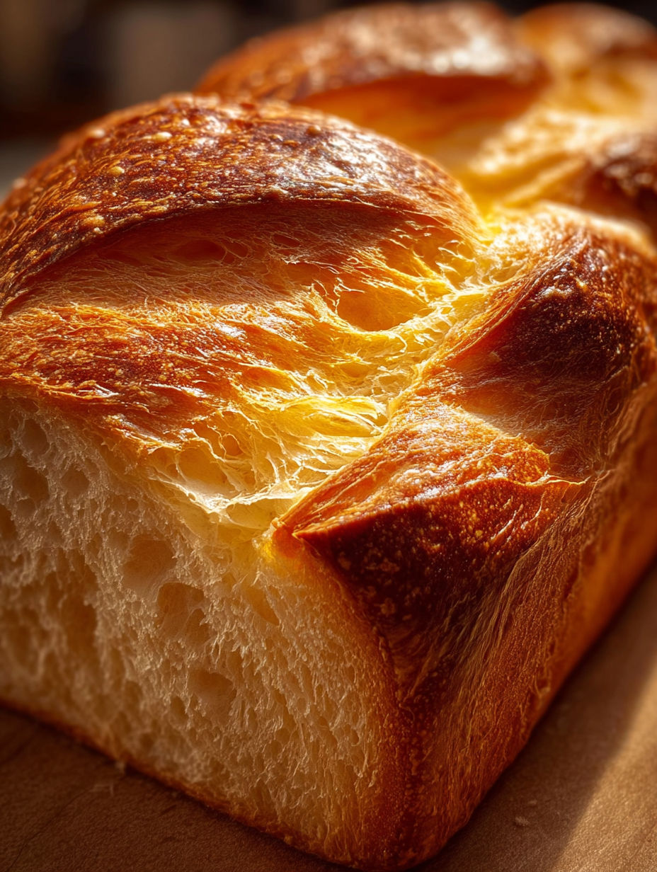 Une baguette de pain grillé, avec une croûte dorée, est posée sur une table.