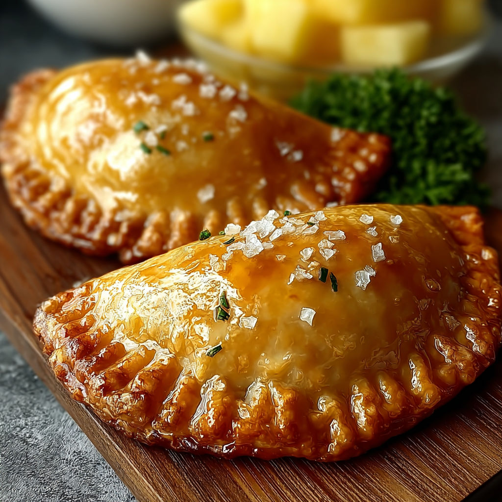Deserts de pommes de terre et de citron, avec des herbes et des grains de sel, sur un plateau de bois.