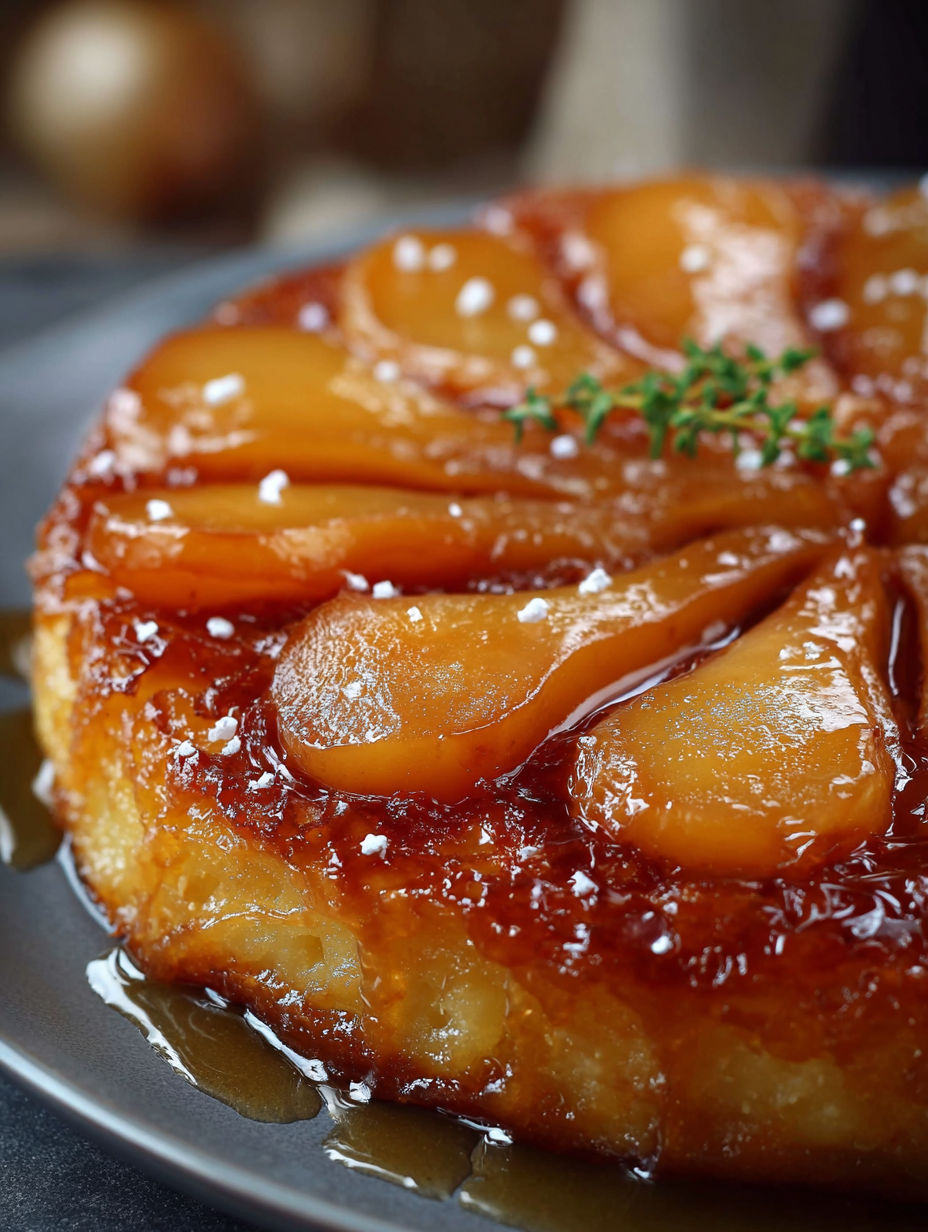 Une tarte aux pommes chaude et sucrée, avec des pommes et des épices, est servie sur un plateau.