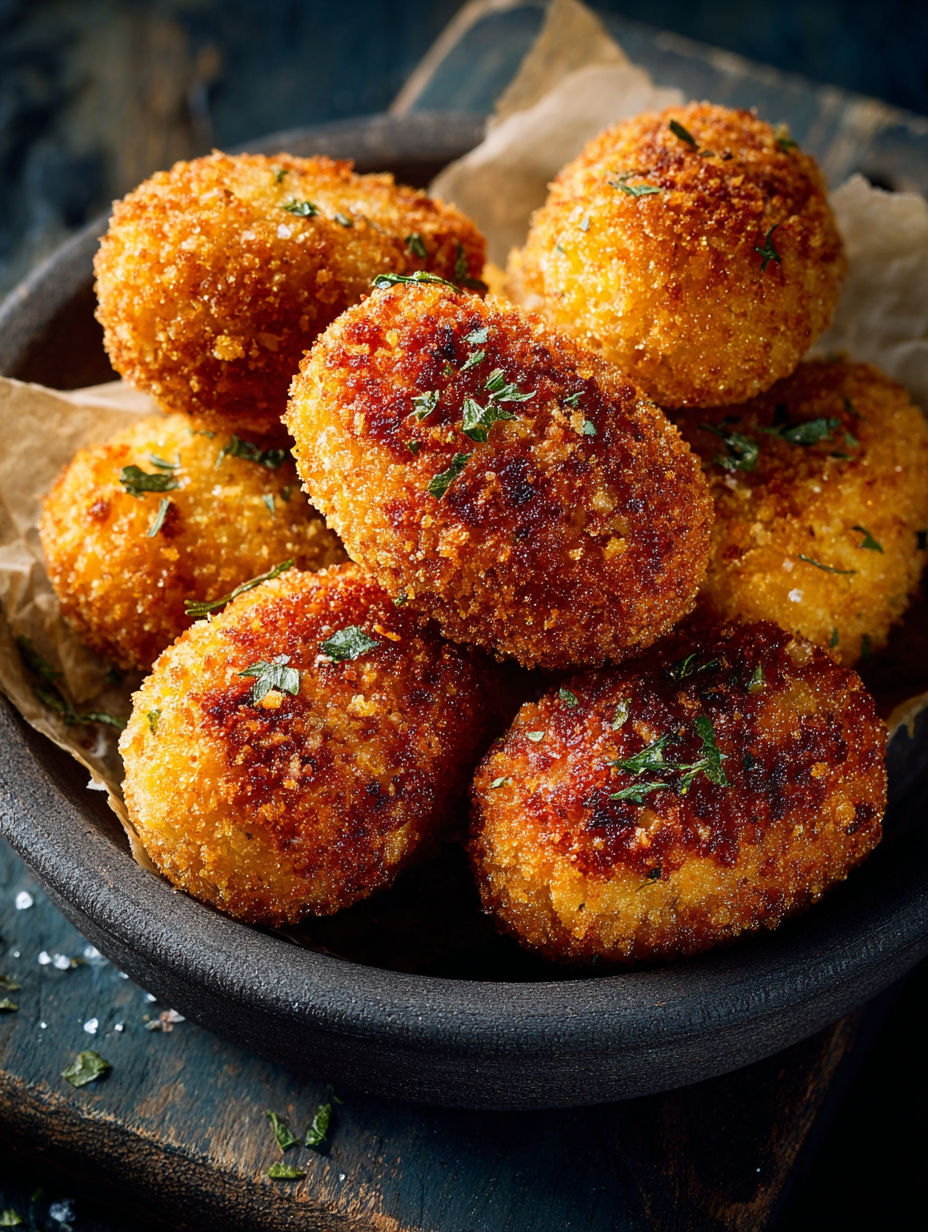 Une pile de croquettes de poulet rôtis dans un bol.