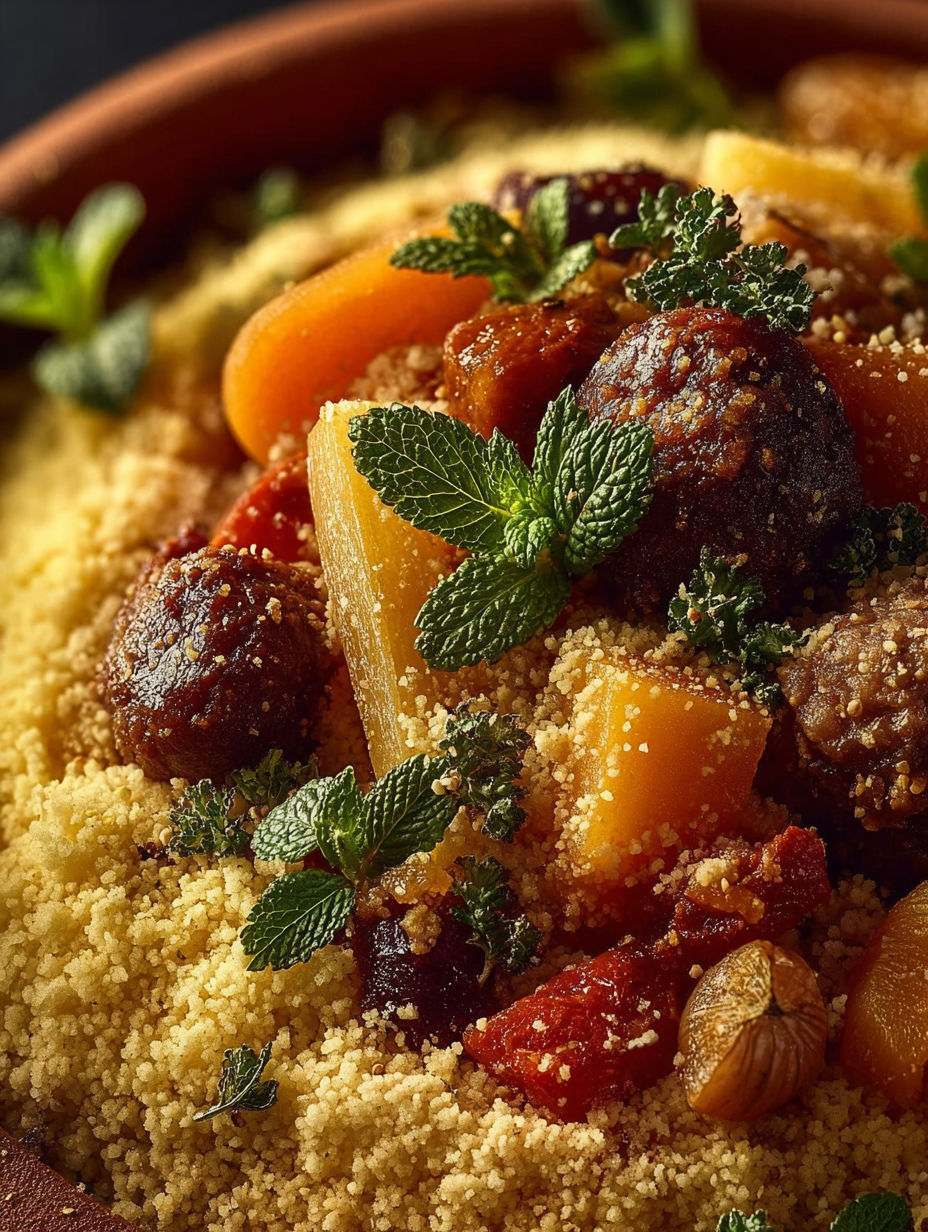 Une recette de couscous royal algérien est servie dans un bol.