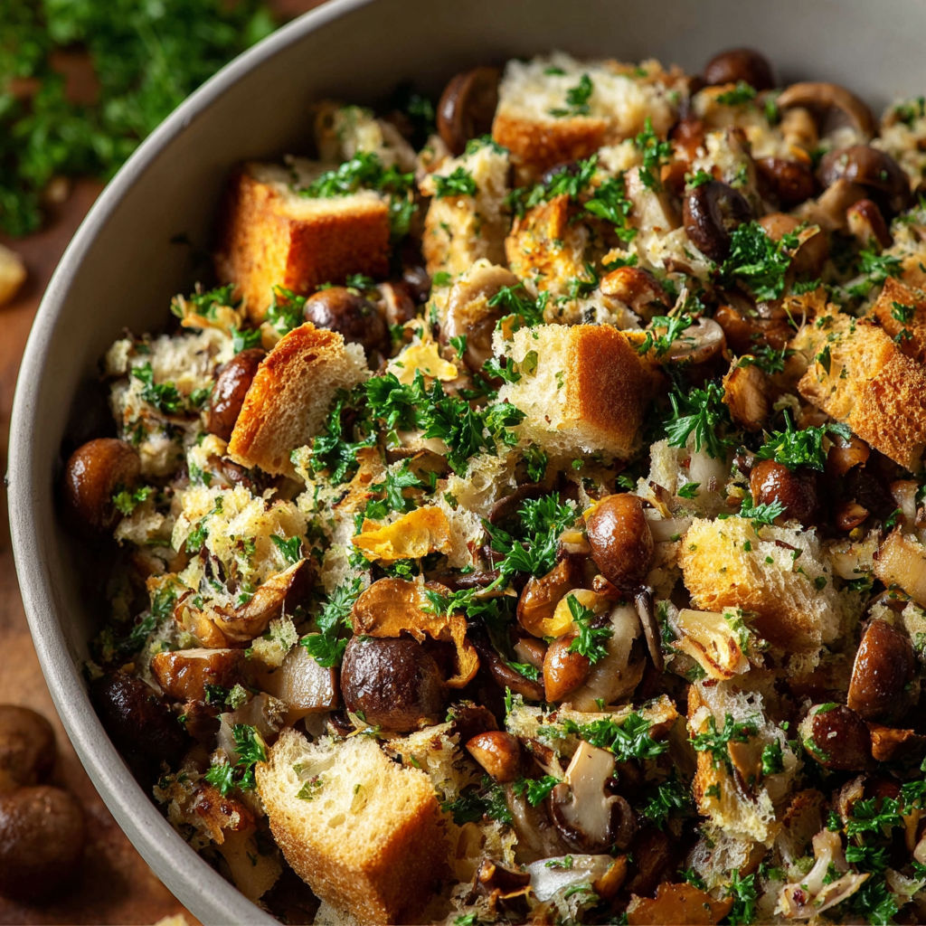Farce aux champignons et noisettes pour dinde de Noël.