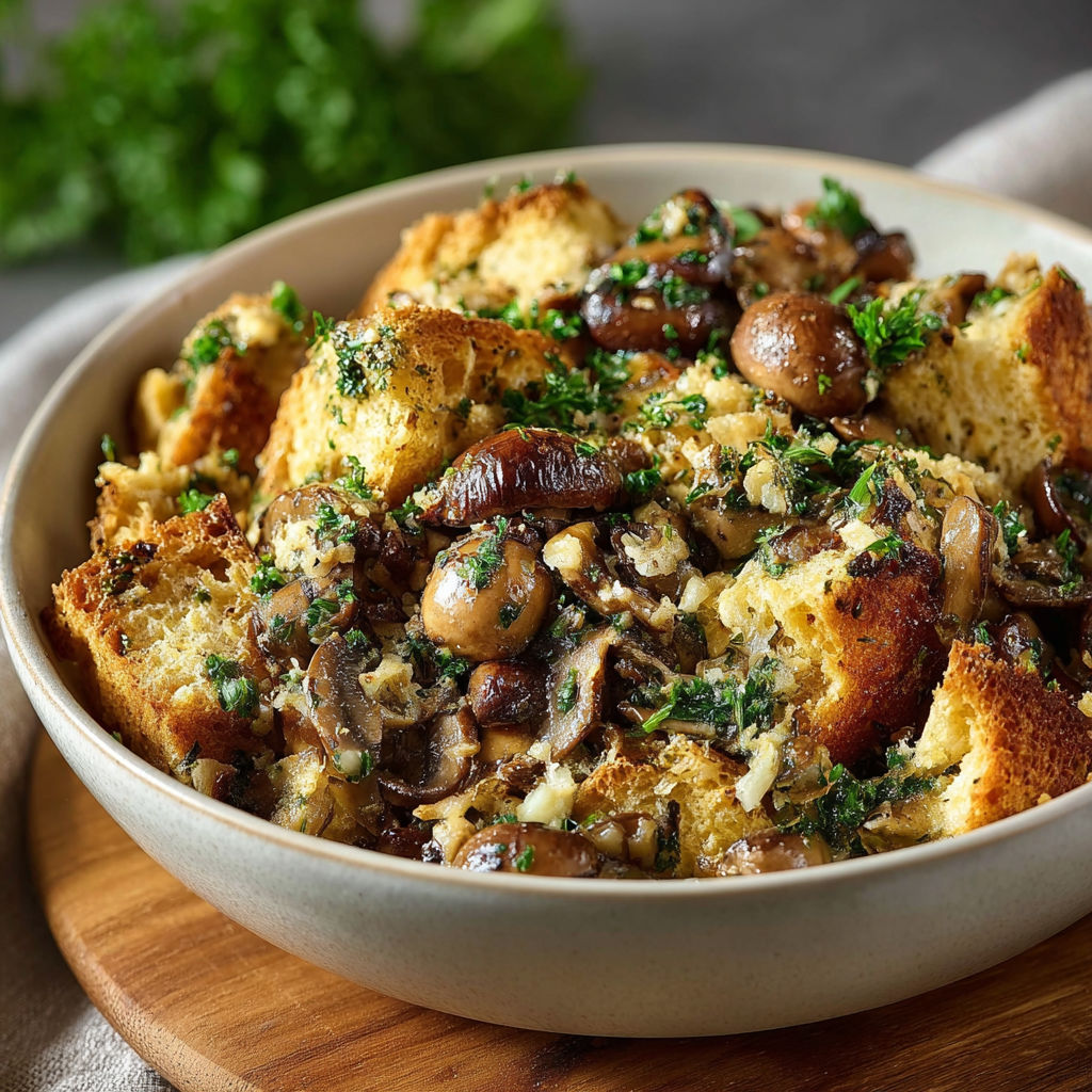 Une tarte aux pommes et champignons, servie dans un bol en céramique.