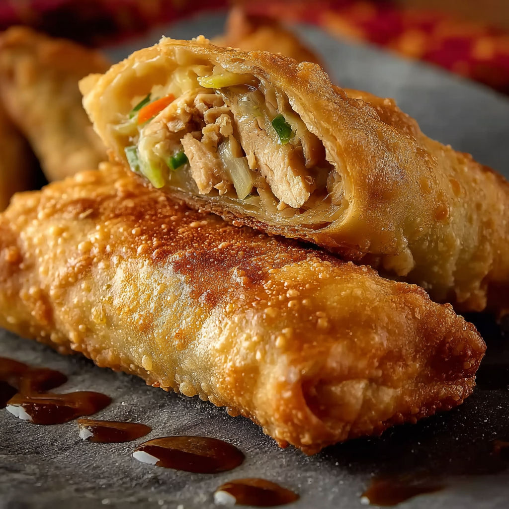 Une pâte de riz et de poulet, cuite et saupoudrée de sauce soja, est servie sur un plateau.