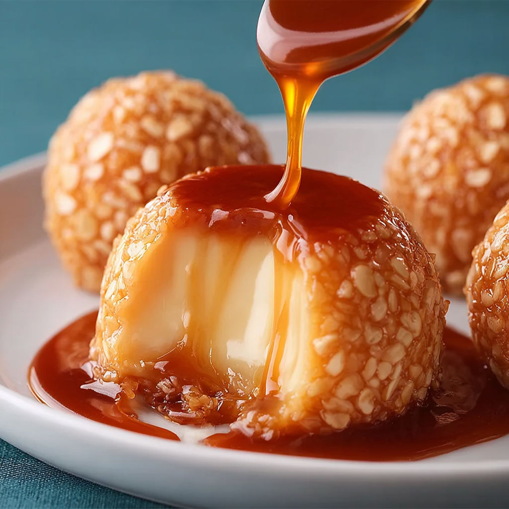 Poupounes au caramel sur un plateau.
