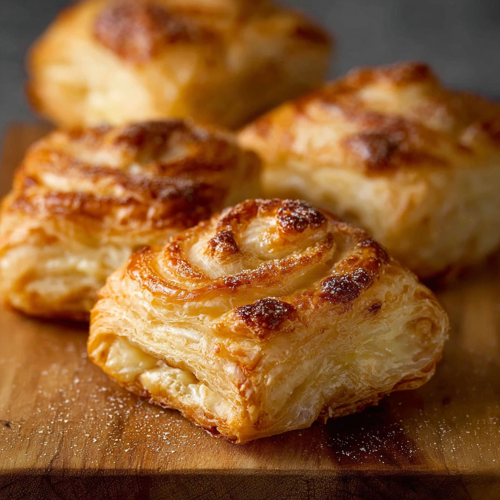 Des crêpes sucrées sur une planche de bois.