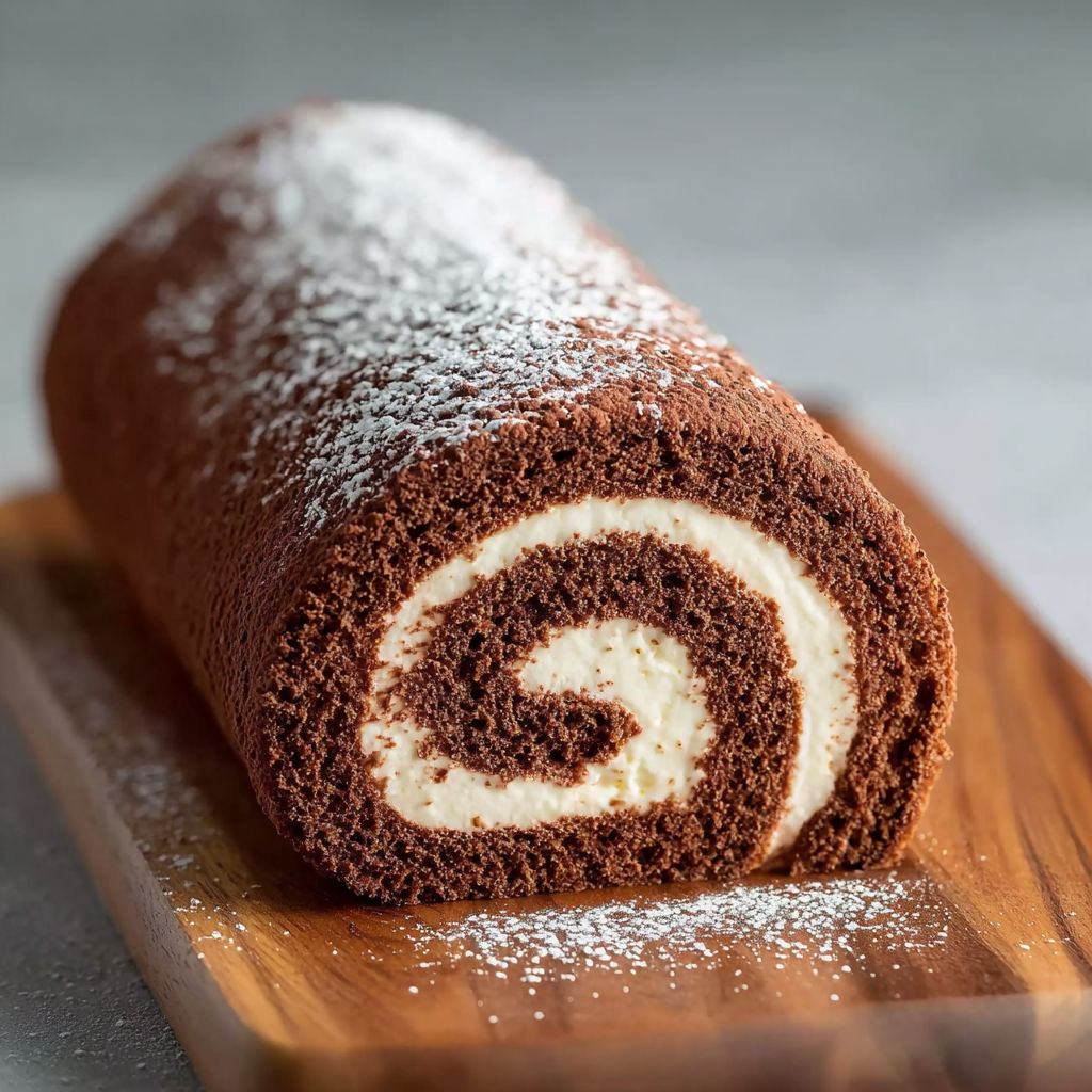 Une cake en spirale sur une planche de bois.