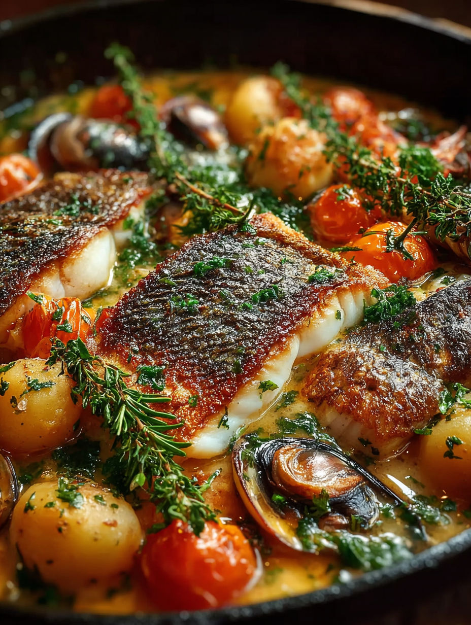 Bouillabaisse à la mer" - une recette de poisson et légumes dans un bol.