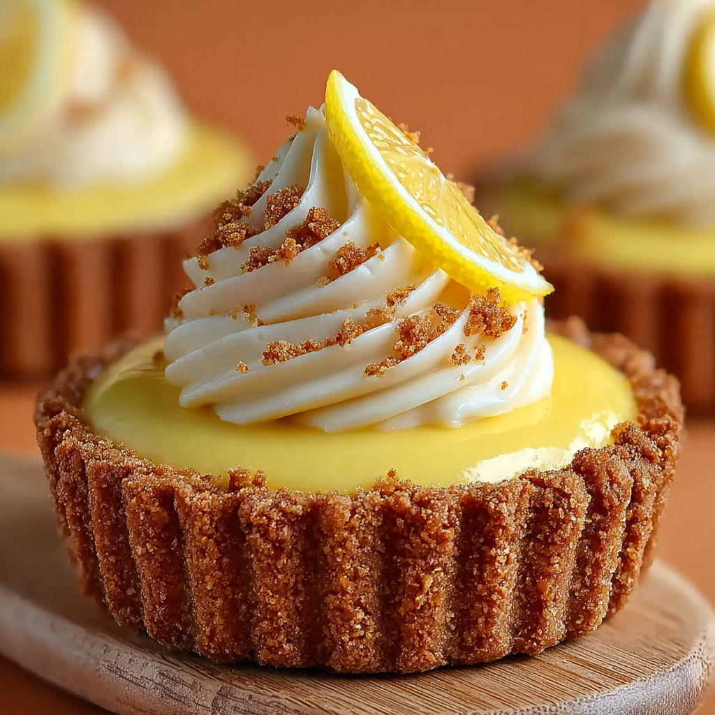 Une tartelette au citron sur croûte de spéculoos est servie sur un plateau.