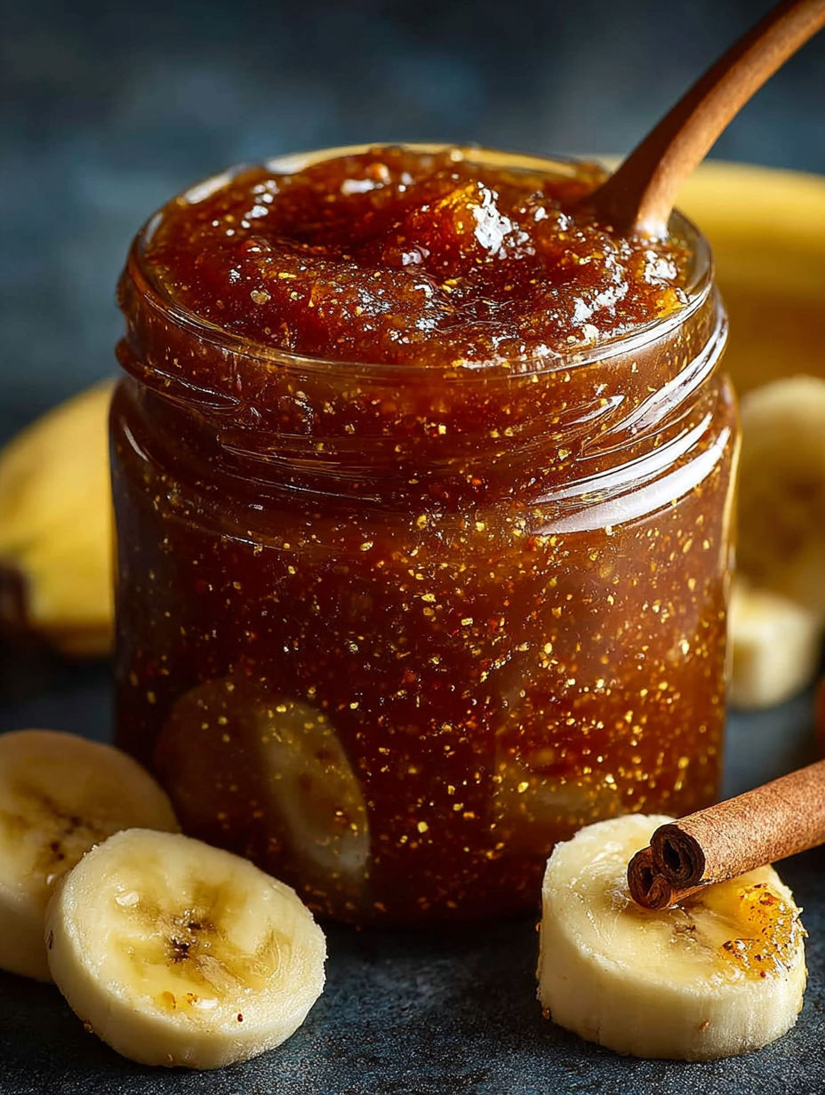 Une jarre de confiture de banane et de cannelle.