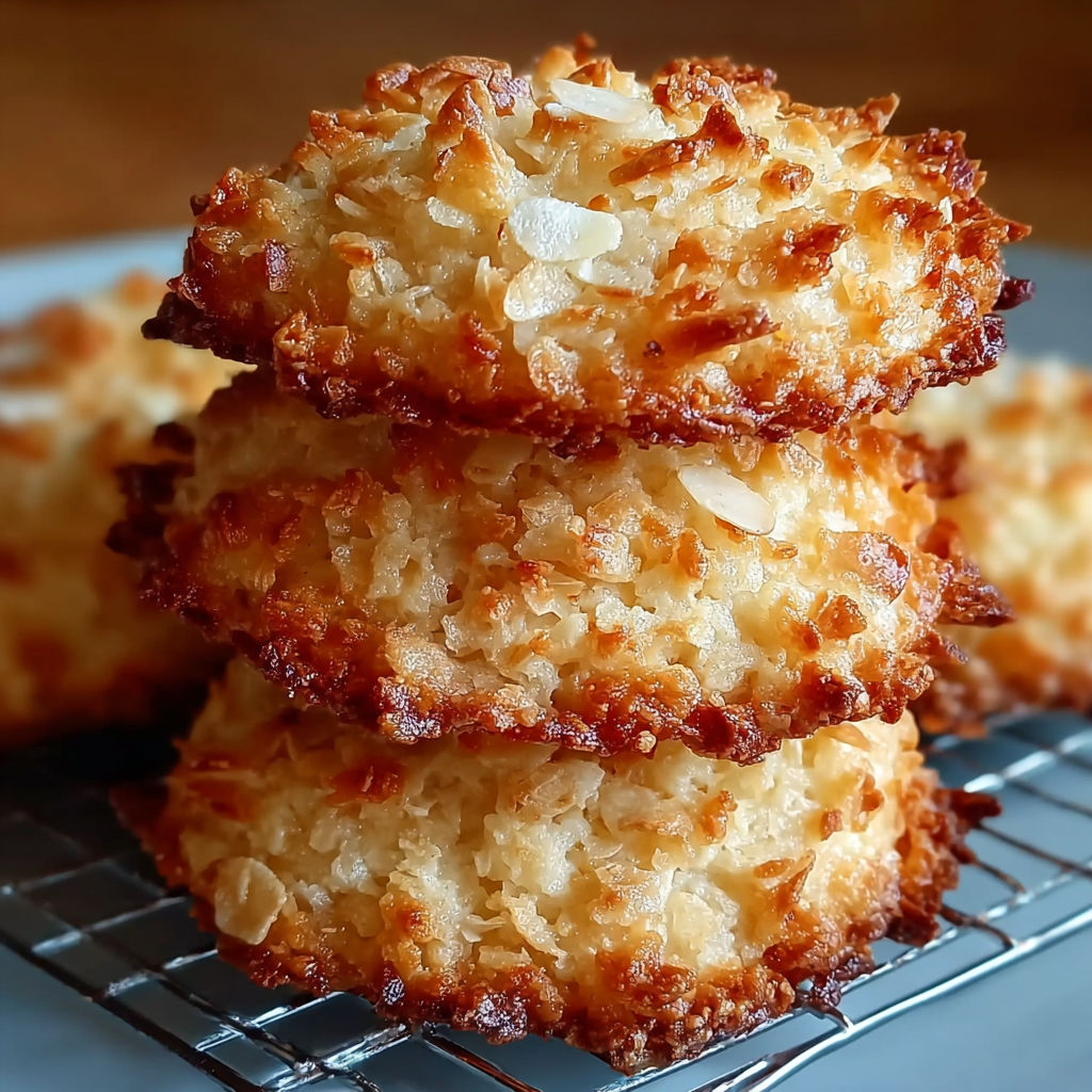 Une pile de biscuits allégés, garnis de noix de coco et de flocons d'avoine, sur un plateau.