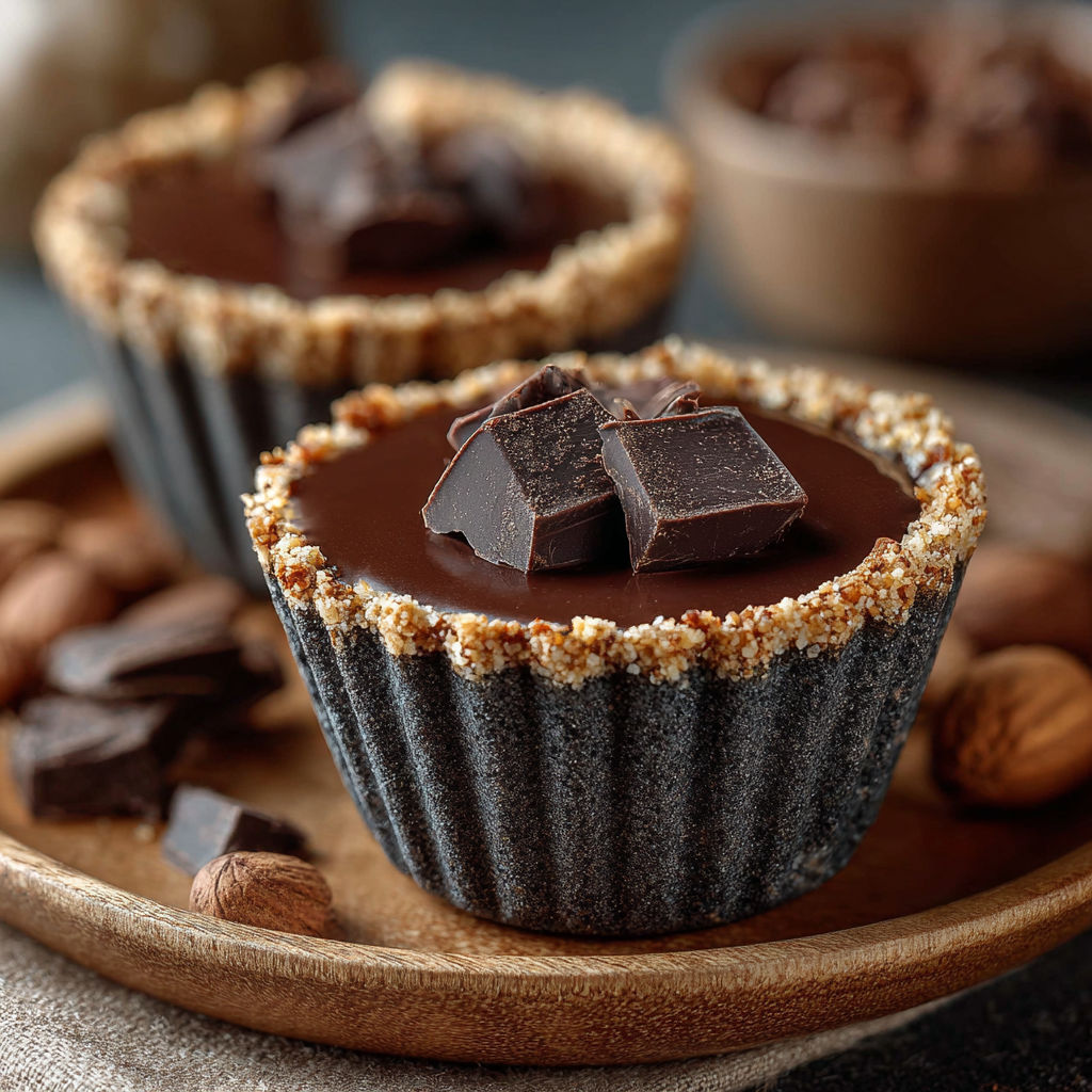 Une tarte au chocolat avec des noix de cacao sur le dessus.