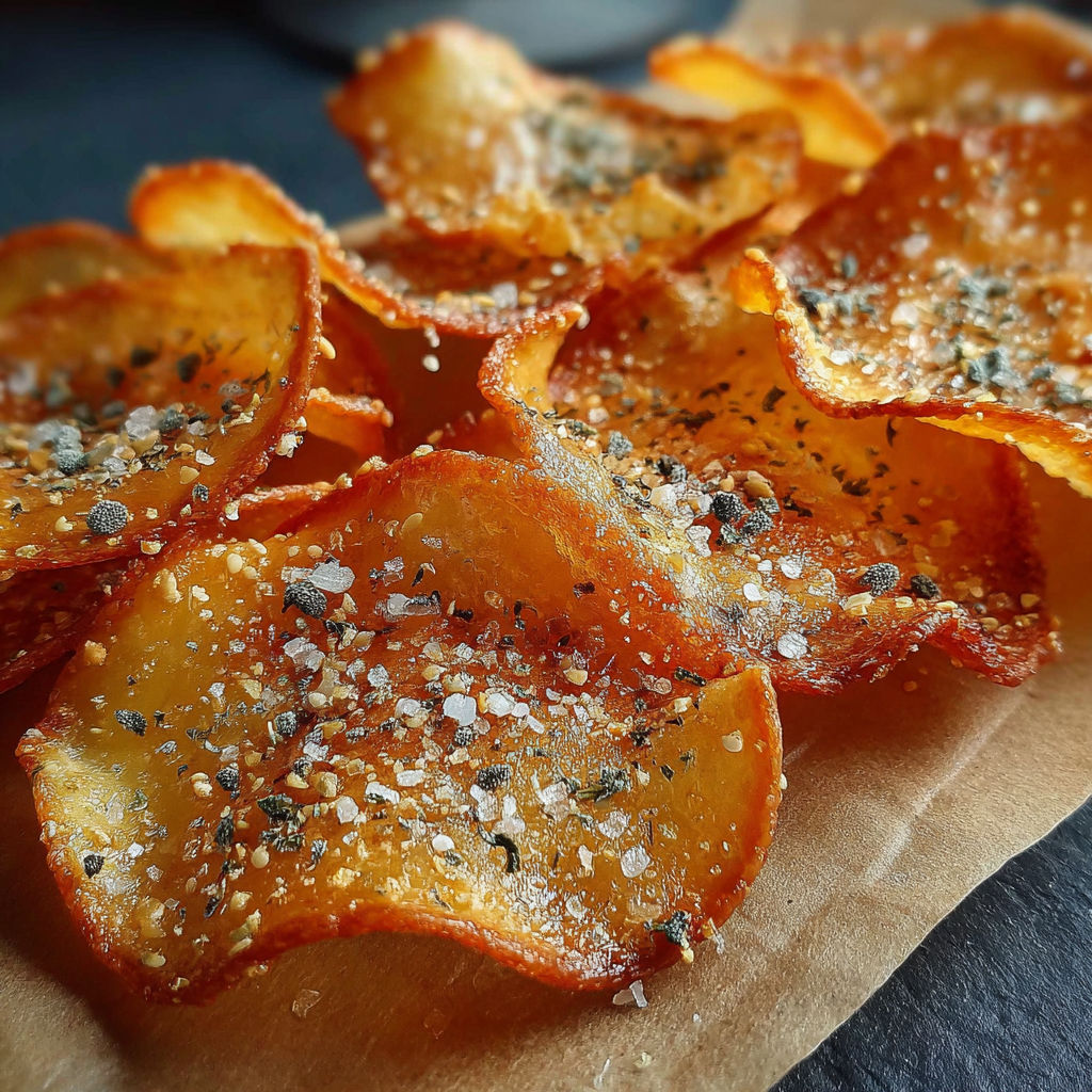 Une pile de tuiles salées, également appelées tuiles de pommes de terre, est servie sur un papier.