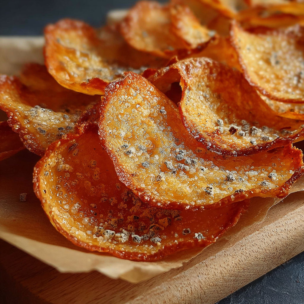 Une pile de chips de pomme de terre avec du poivre et du sel.