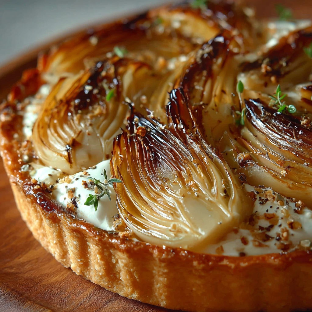 Une tarte aux pommes et à la sauce au beurre, garnie de pâte de pommes et de herbes.