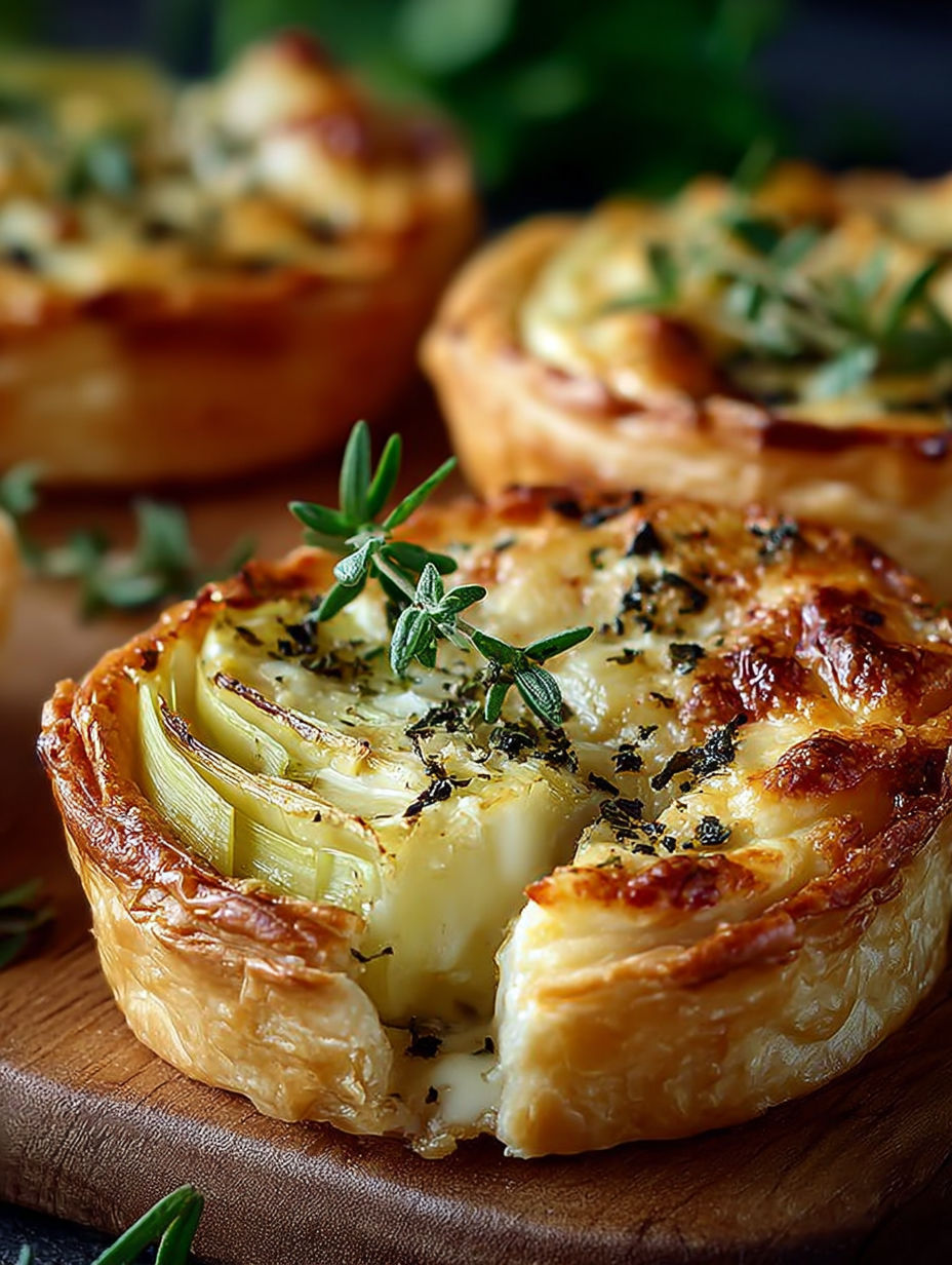 Deserts with herbs and cheese on a wooden table.