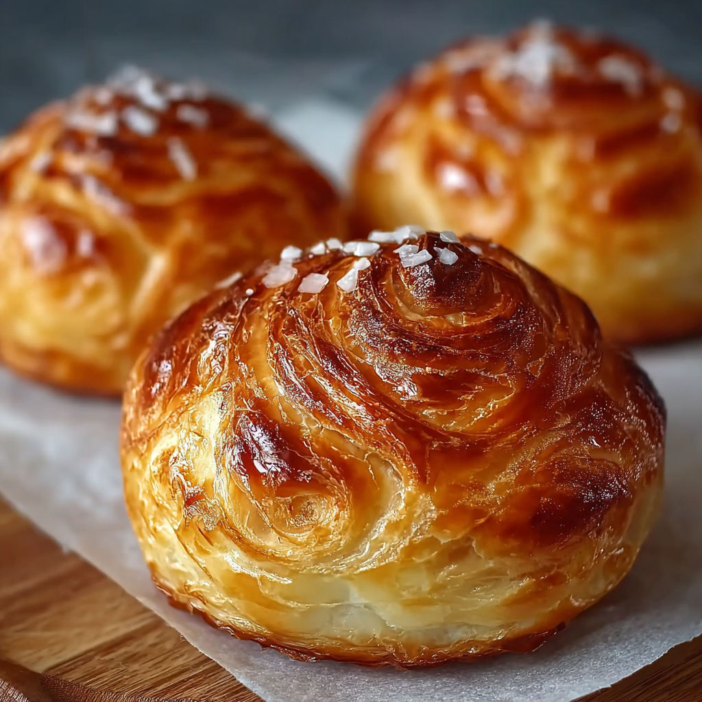 Deserts de pâte brûlée avec des grains de sucre sur une plaque de bois.