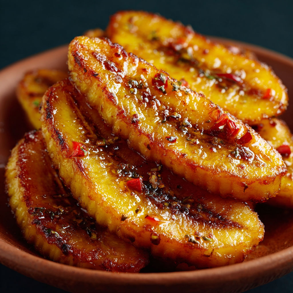Une pile de plantains grillés avec des épices, dans un bol.