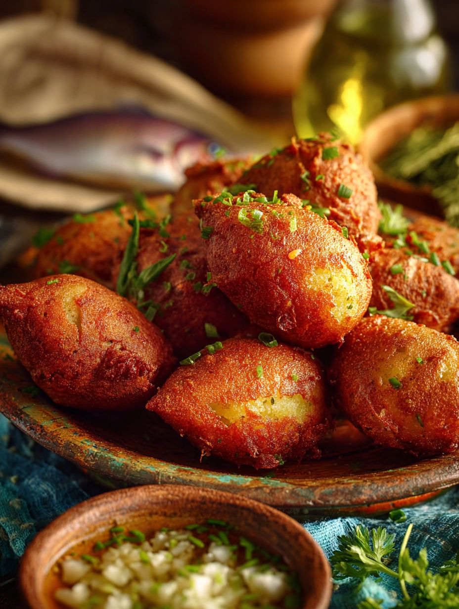 Une pile de gnocchis de pommes de terre avec des herbes fraîches sur un plateau.