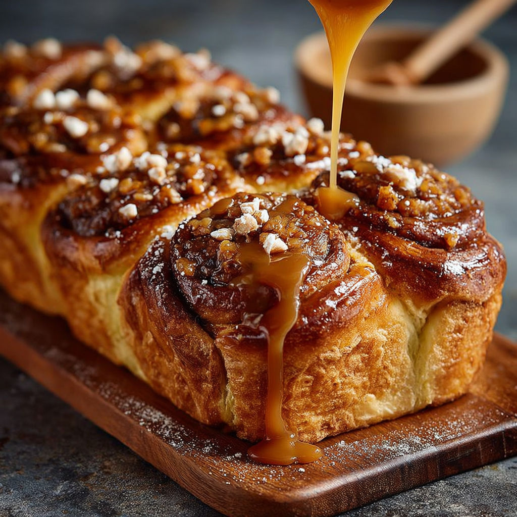 Une baguette de muffin trempée dans du caramel.