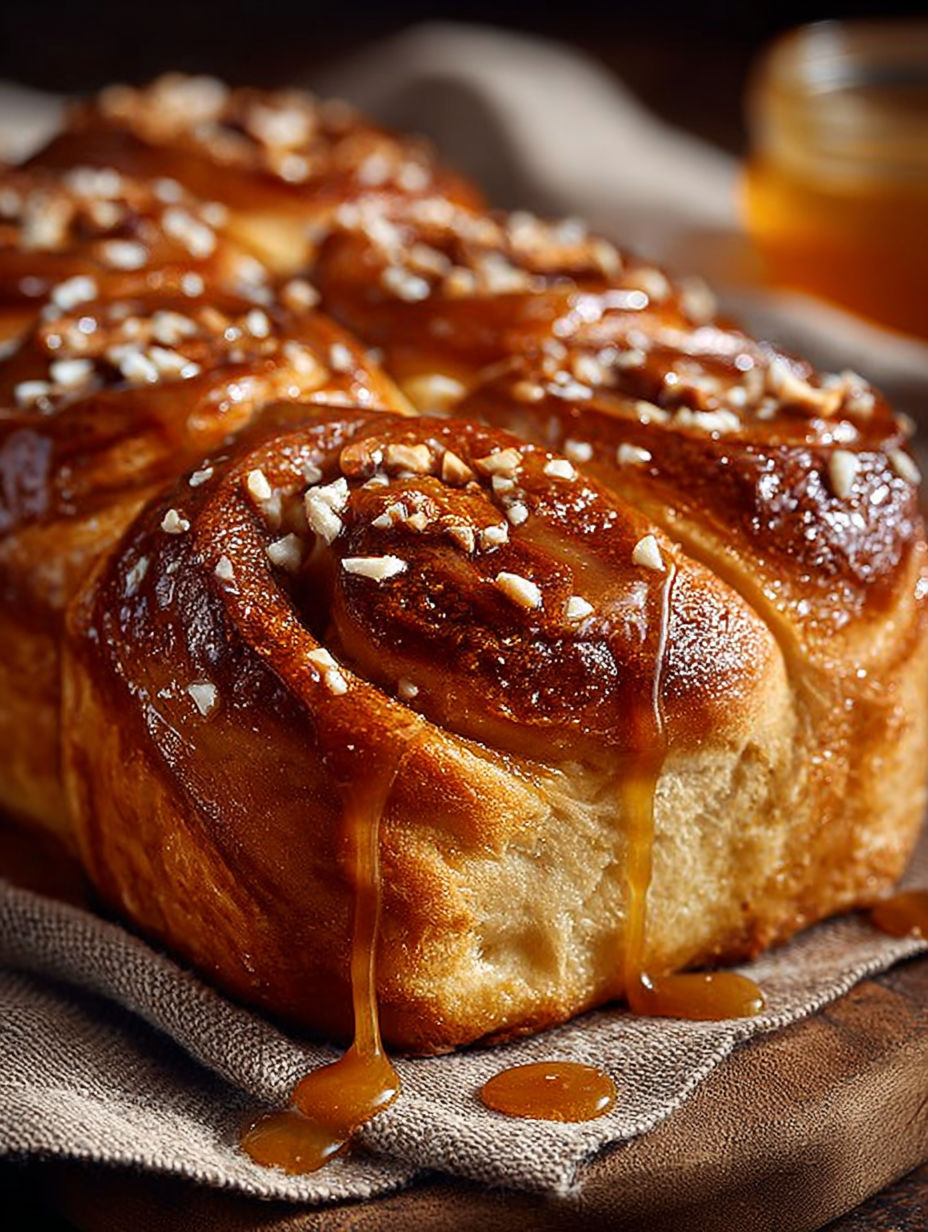 Une baguette de pain d'épices trempée dans du caramel.