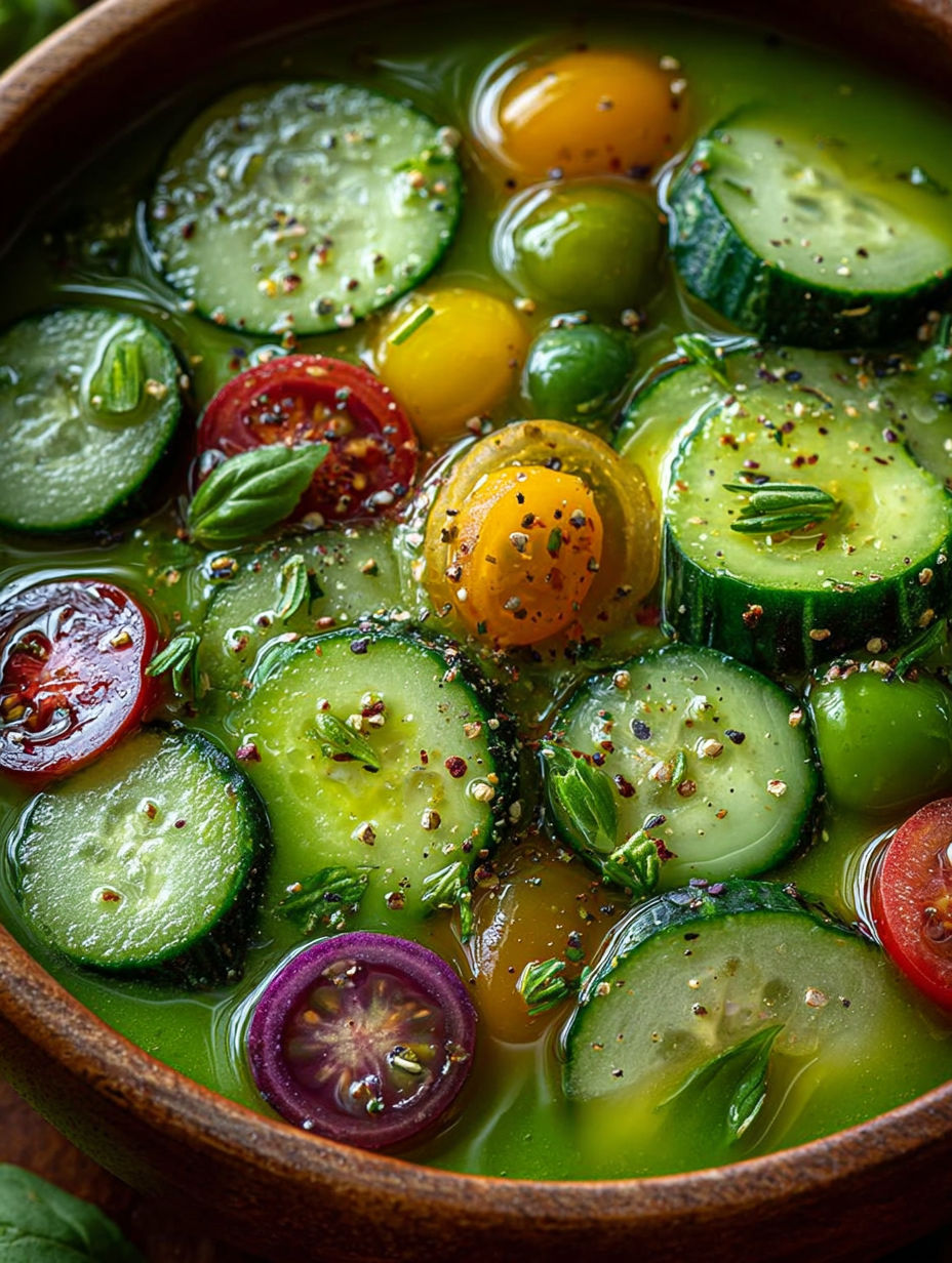 Une salade de légumes colorés, y compris des courgettes, des tomates, des poivrons et des épinards, est servie dans un bol en terre.