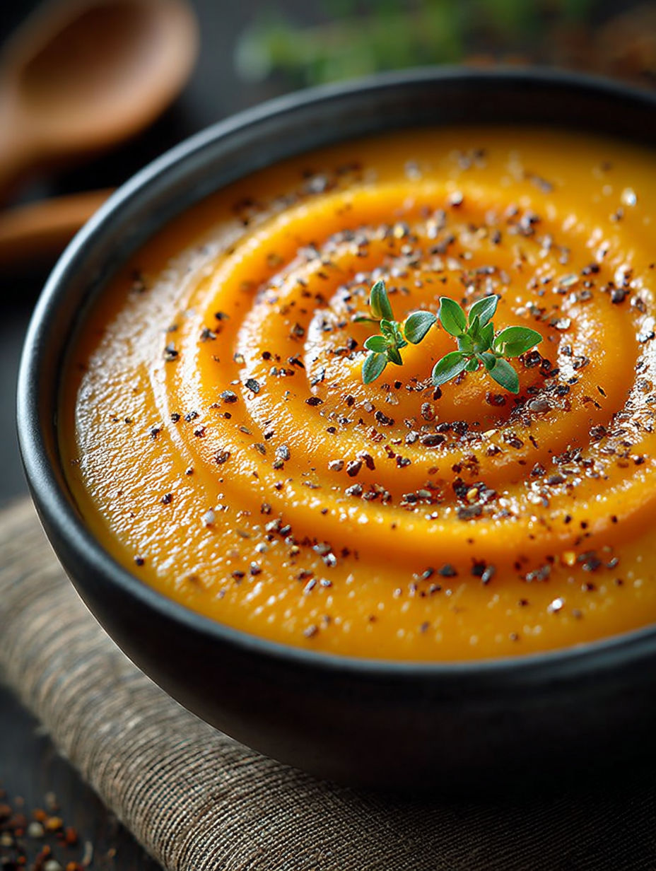 Une soupe chaude avec des épinards et des noix de cajou.