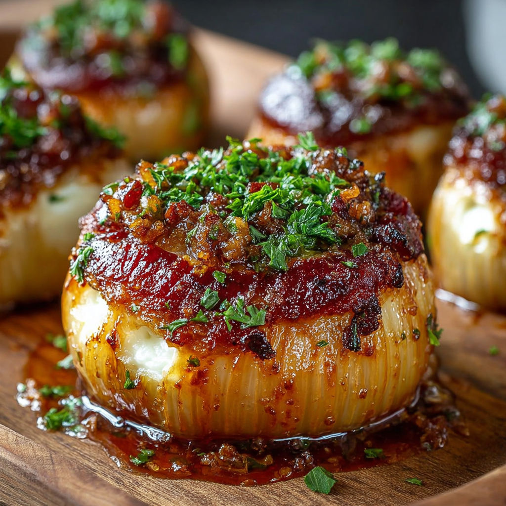 Une recette de casserole de champignons et bacon sur un plateau de bois.