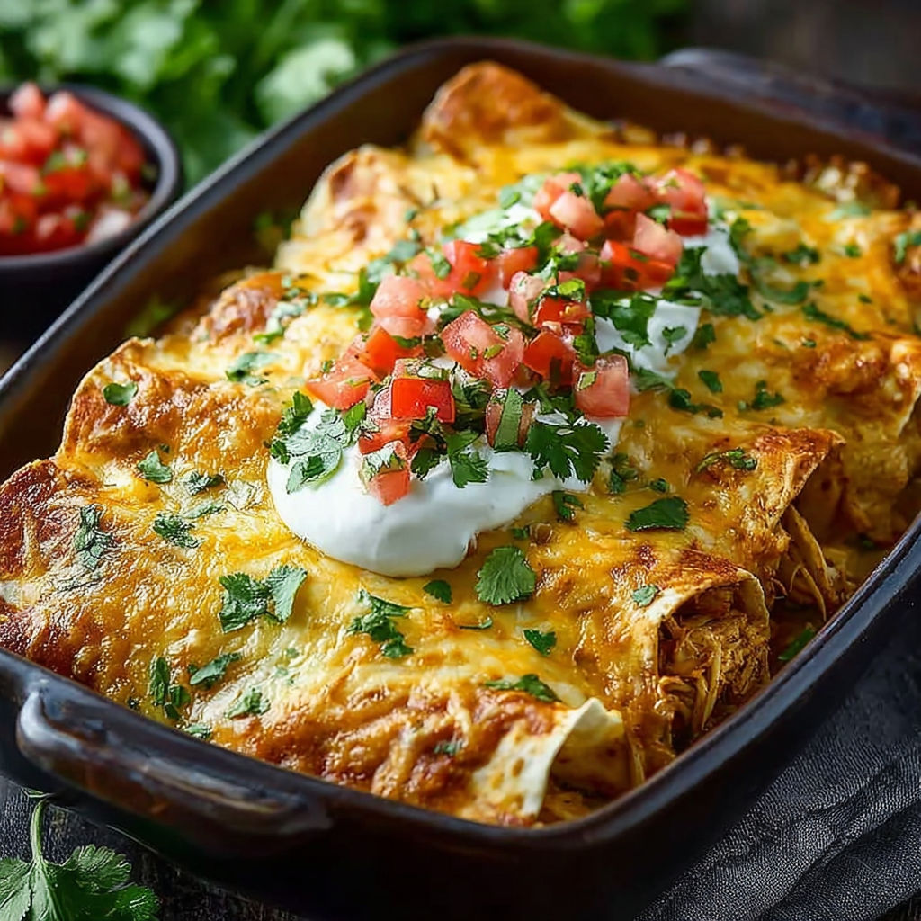Casserole d'Enchiladas au Poulet, une recette savoureuse et délicieuse, est servie dans un bol en verre.