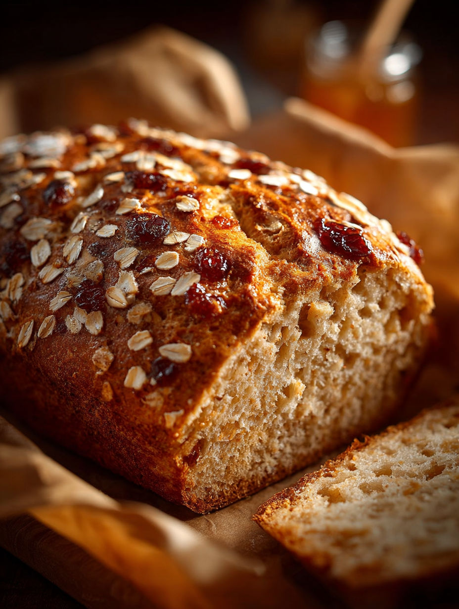Une baguette de pain avec des grains de café et des baies de cranberry.
