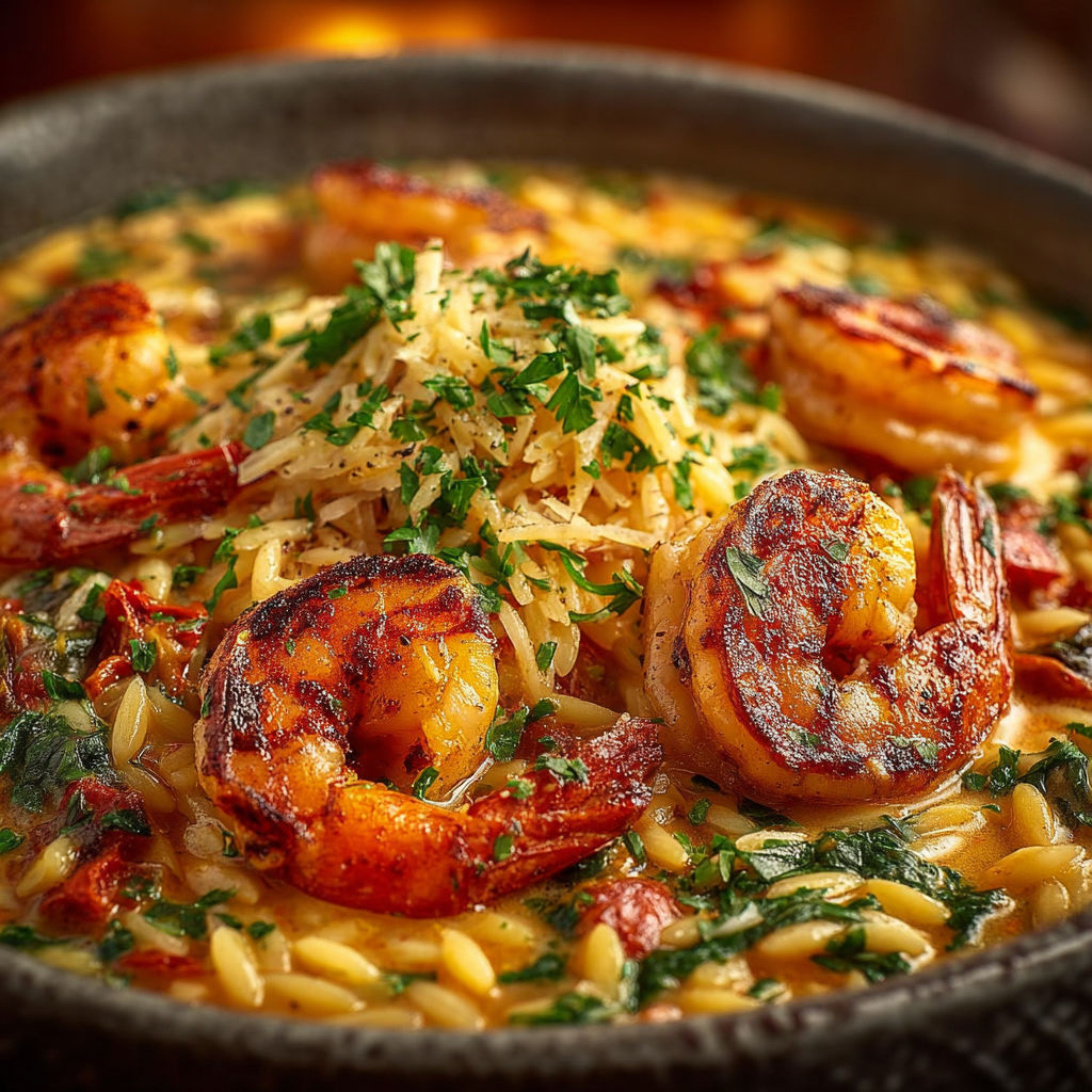 Une recette de Mathieu Cloutier, Orzo crevettes, est servie dans un bol.