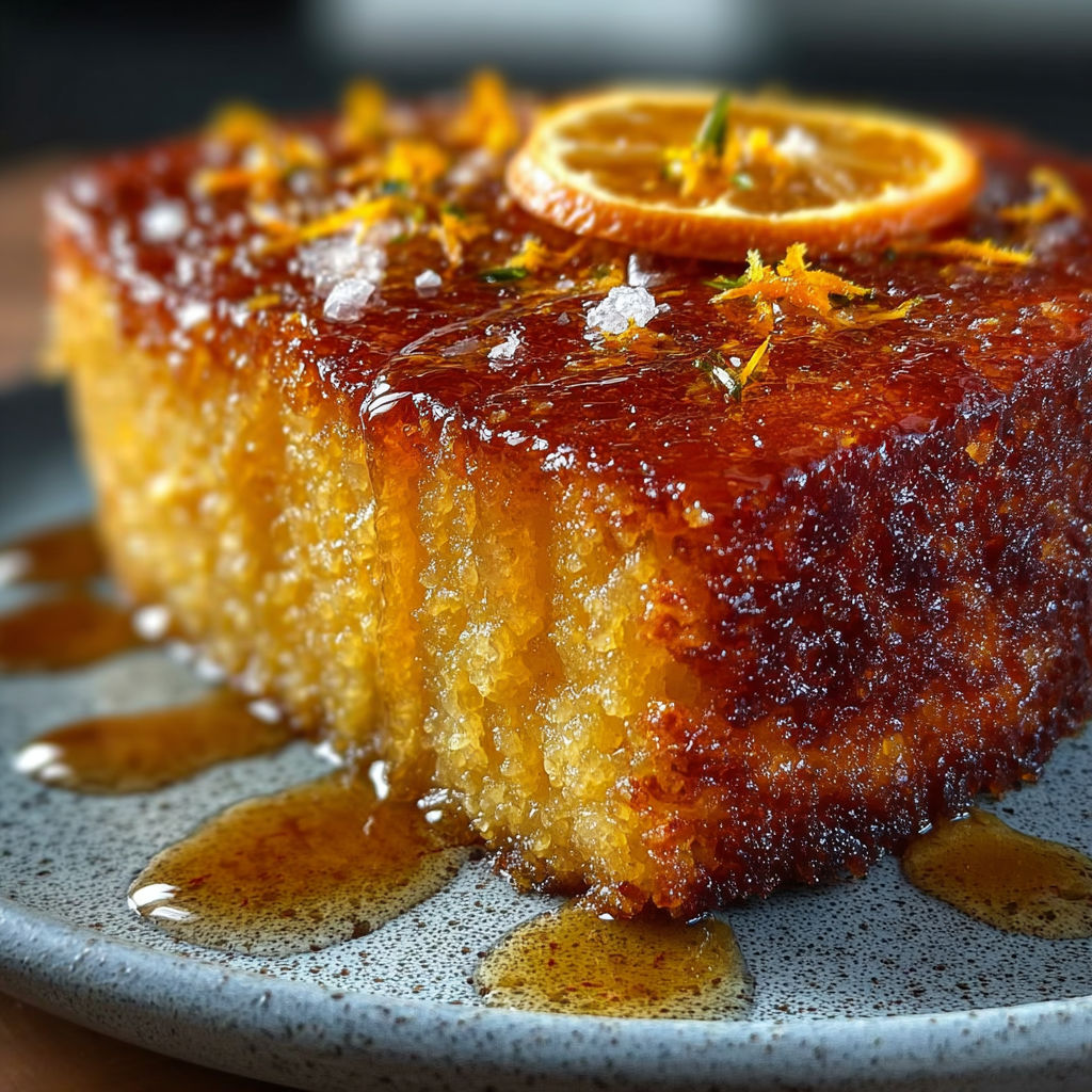 Une tarte aux fruits et au sirop d'orange, garnie d'un citron, sur un plateau.
