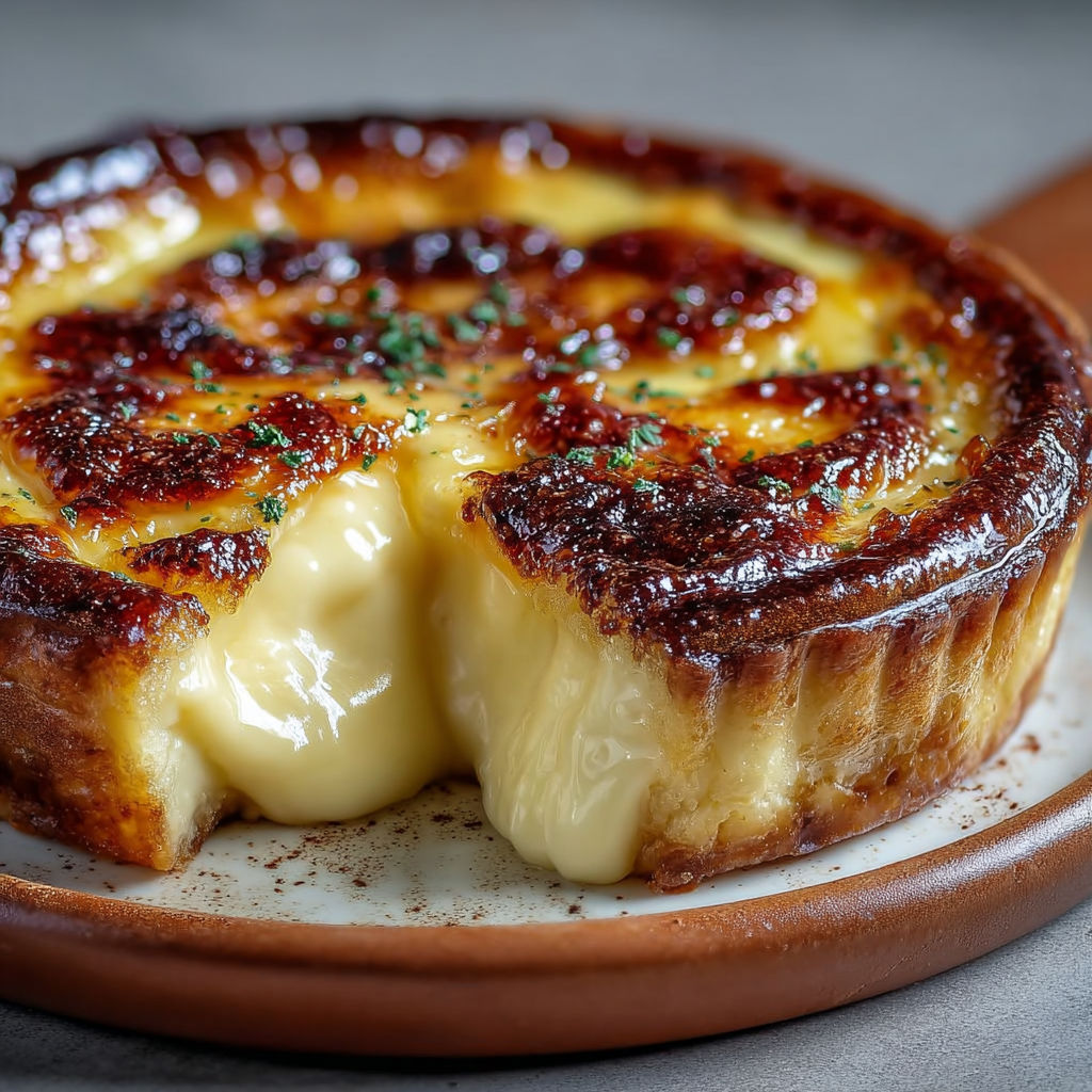 Une tarte aux pommes chaude et sucrée, avec une pâte brûlée et des pommes, est servie sur un plateau en terre.