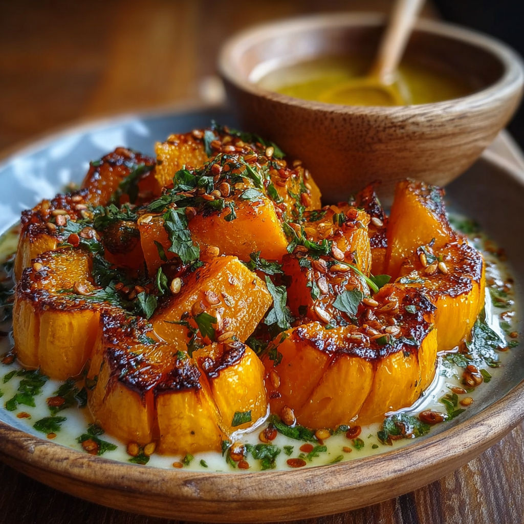 Une salade de carottes et de pâte de cacahuète, avec une sauce au yaourt et des herbes fraîches, est servie dans un bol en bois.
