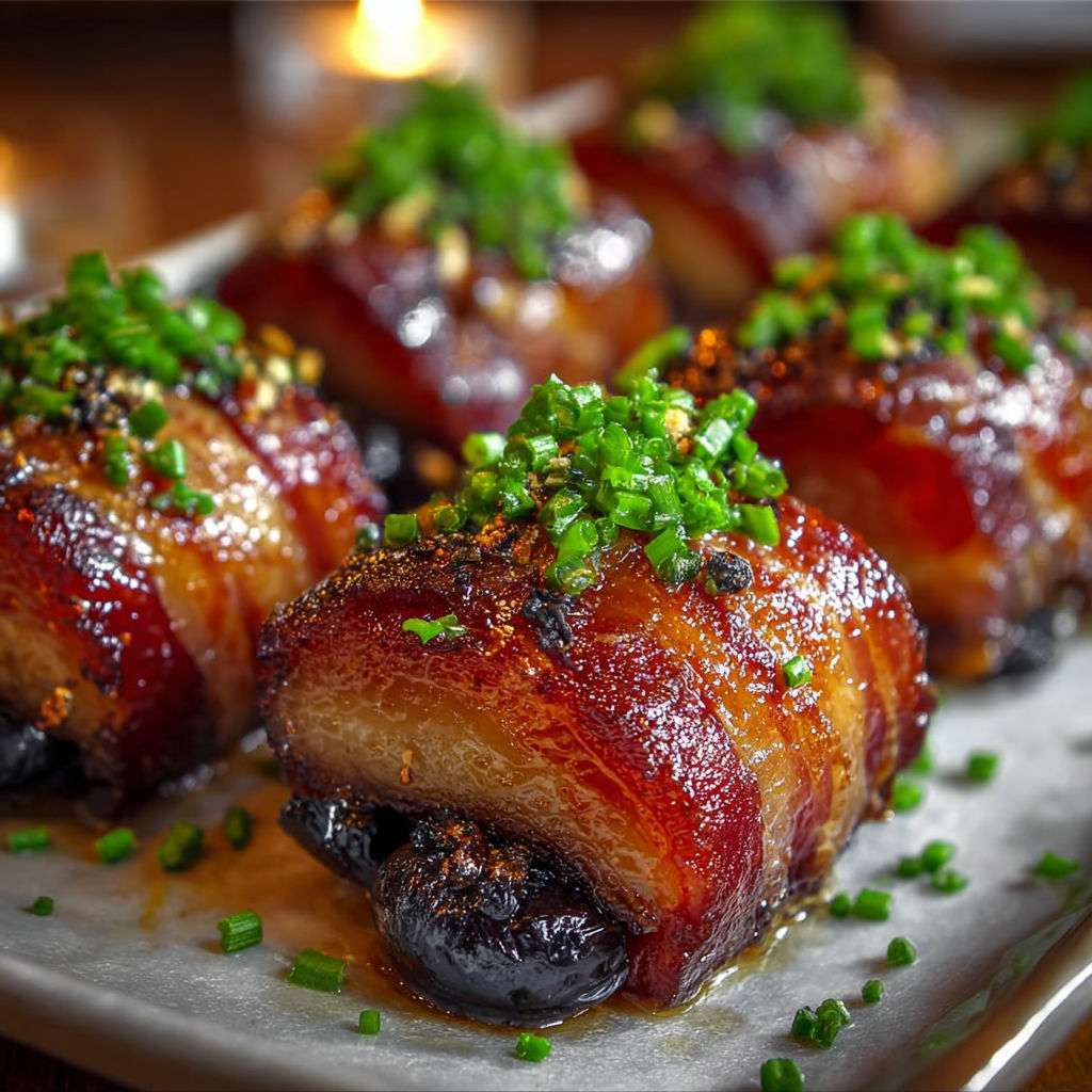 Unsure of the exact recipe, but the image shows a plate of food with a variety of ingredients, including bacon, onions, and herbs. The dish appears to be a delicious and flavorful meal.