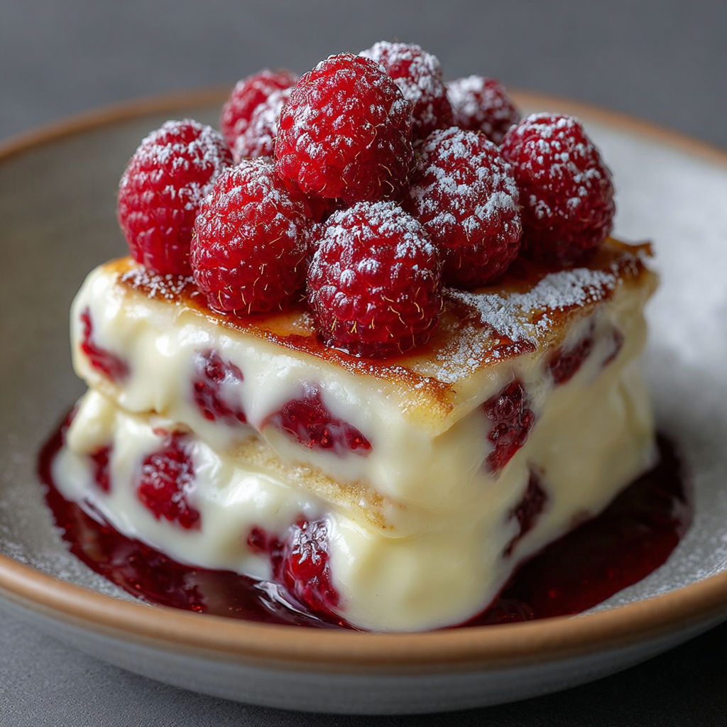 Une tarte au chocolat et framboises est servie sur un plateau.