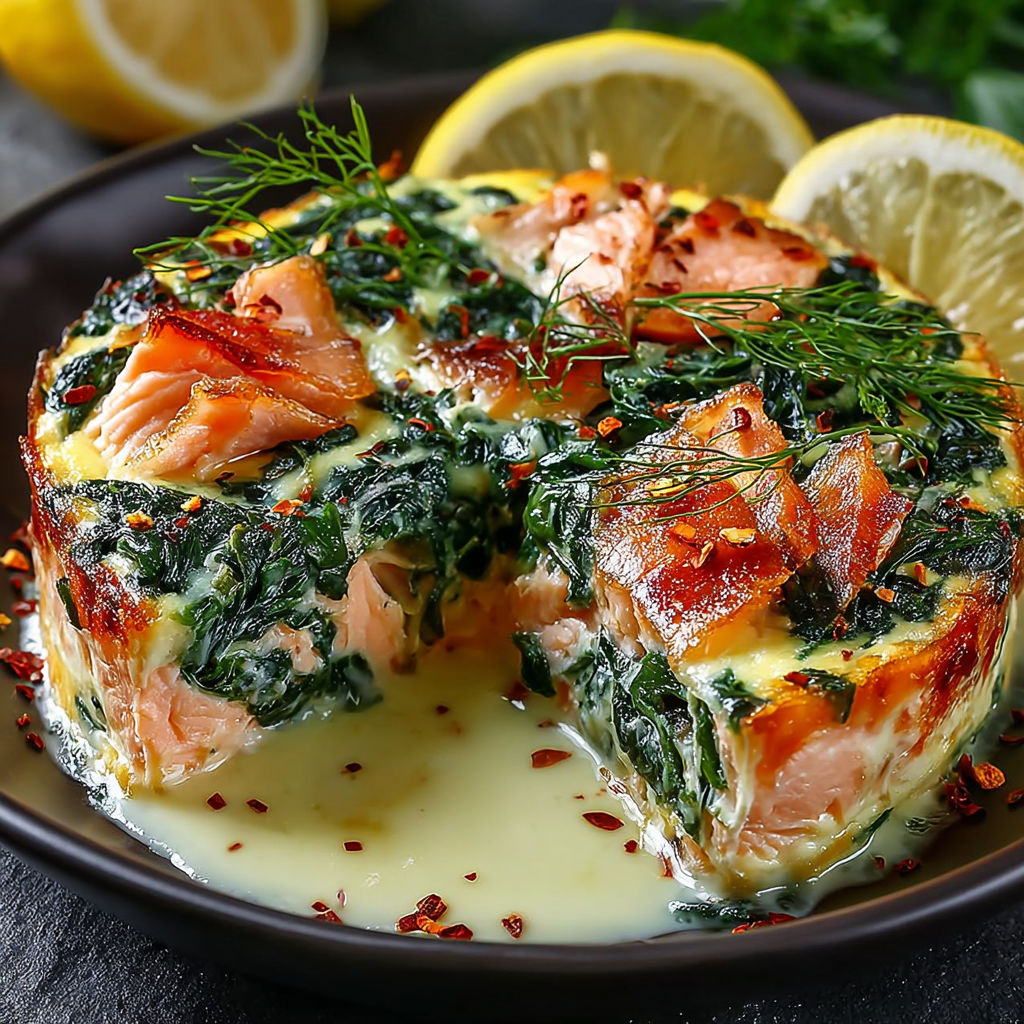Un plat de salmon avec des légumes verts et des citrons.