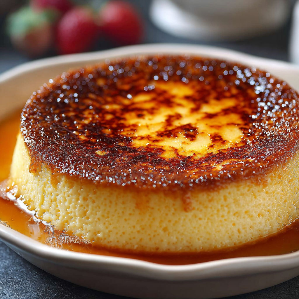 Une tarte au citron brûlée sur un plateau en porcelaine.