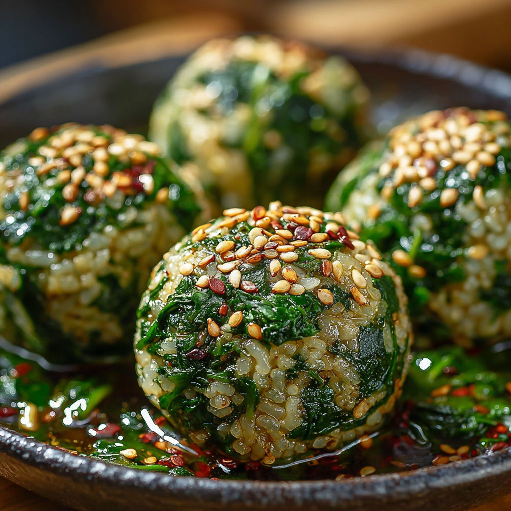 Une recette de boulettes de légumes verts, avec des graines de courgette et des herbes, est servie dans un bol.